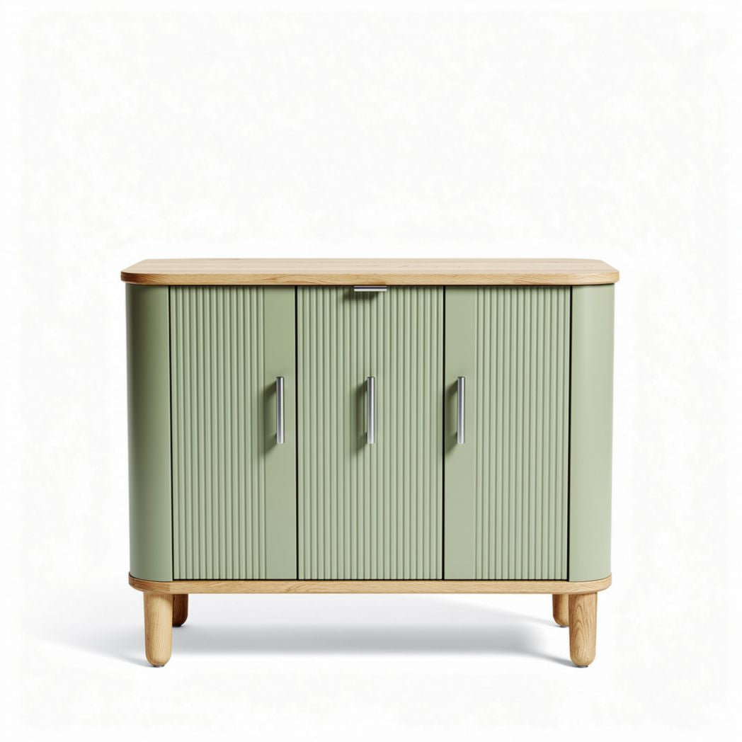 Buffet en bois et métal coloris vert format 100 x 40 x 80cm avec trois portes