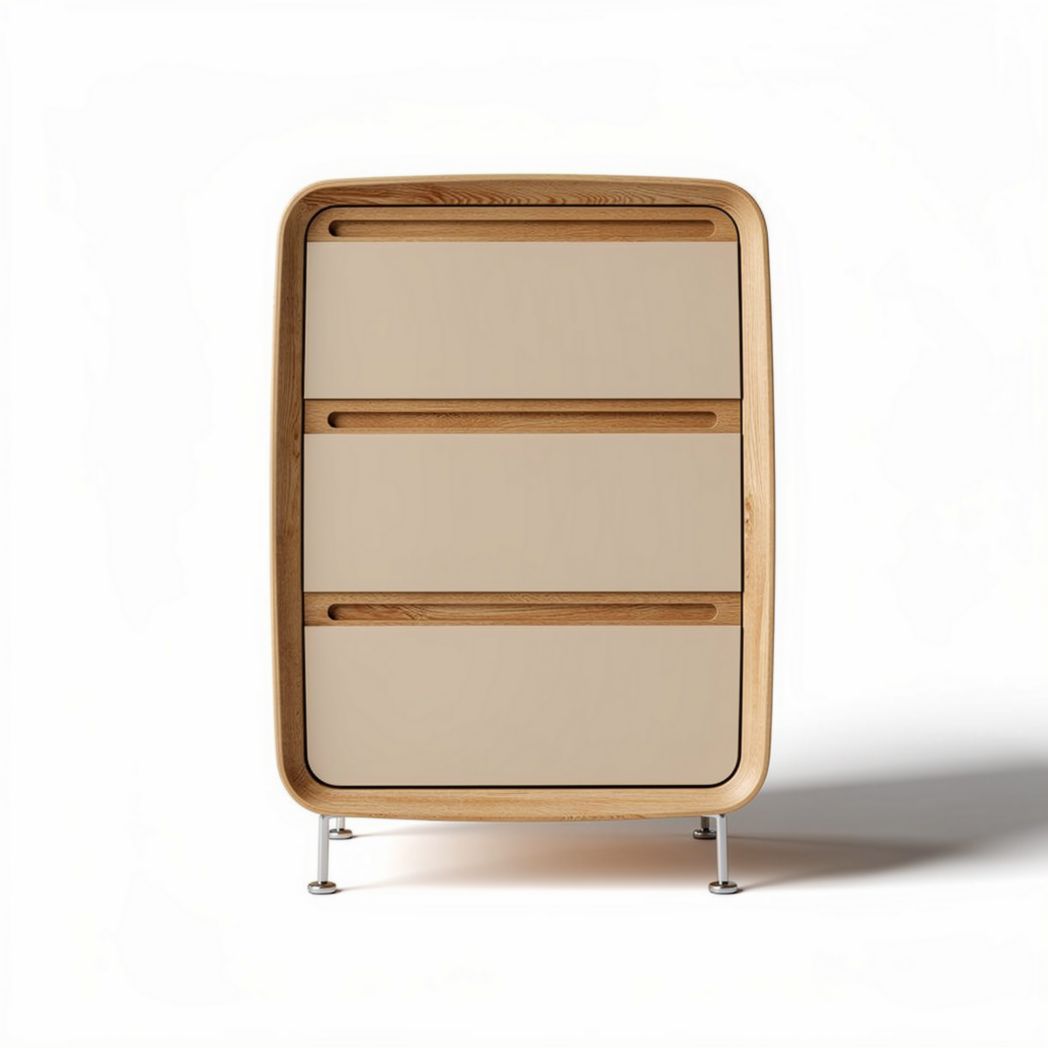 Commode en bois avec trois tiroirs de rangement dimensions 80 x 50 x 120cm beige et chêne