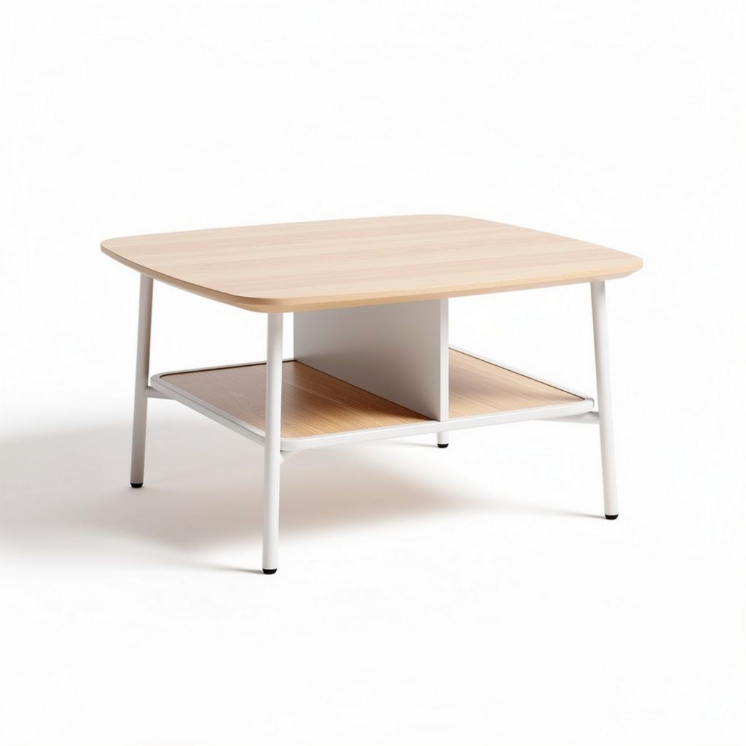 Table basse en bois naturel avec étagère inférieure 80 x 80 x 40cm