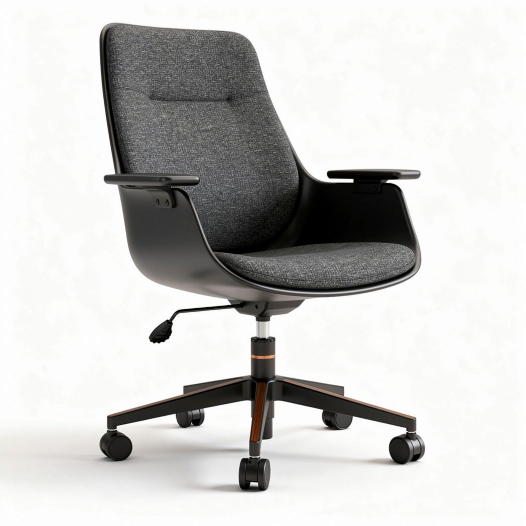 Chaise de bureau réglable en tissu gris avec accoudoirs et roulettes 60 x 60 x 90cm