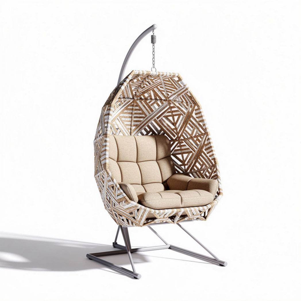Fauteuil suspendu en osier naturel avec coussins en polyester 80 x 75 x 120cm