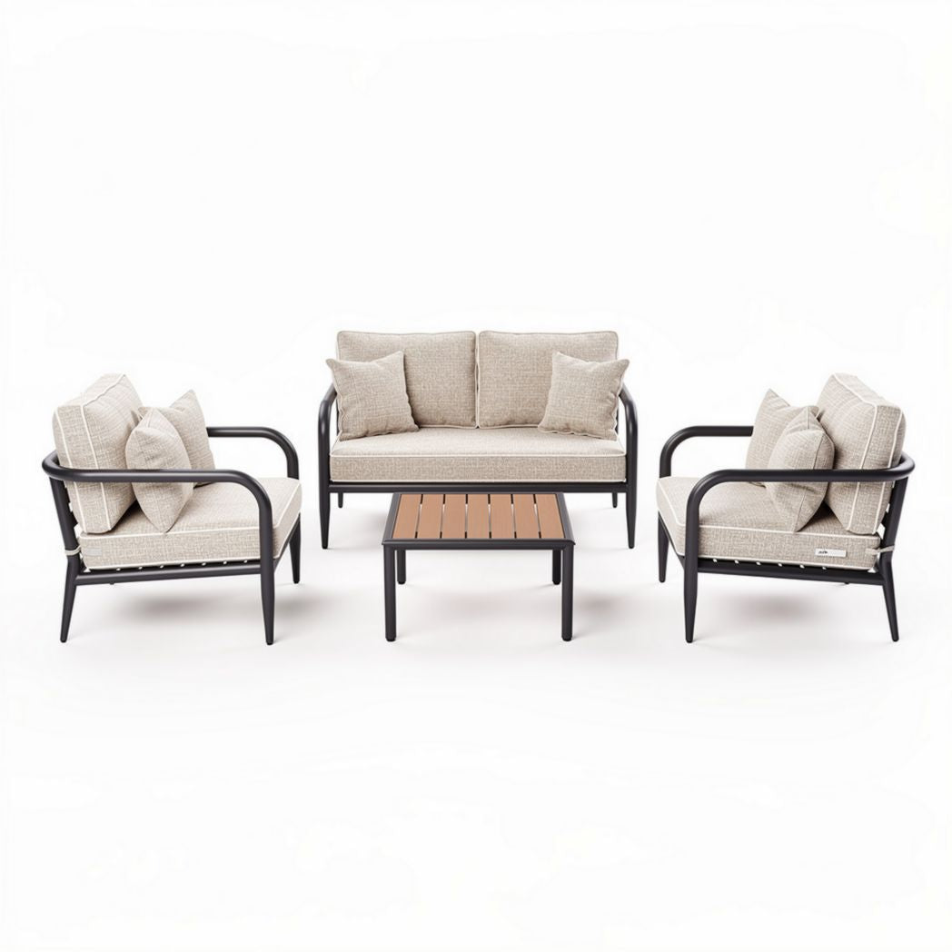 Canapé d'extérieur en aluminium et tissu beige 180 x 80 x 70cm avec table basse
