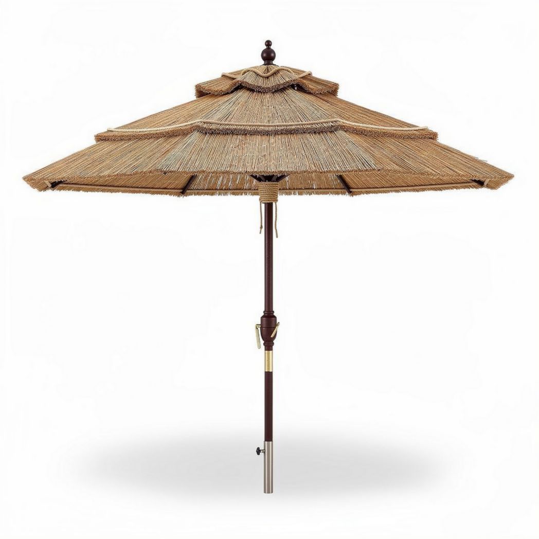 Parasol en bambou naturel de 200 x 200 x 250 cm pour terrasse jardin