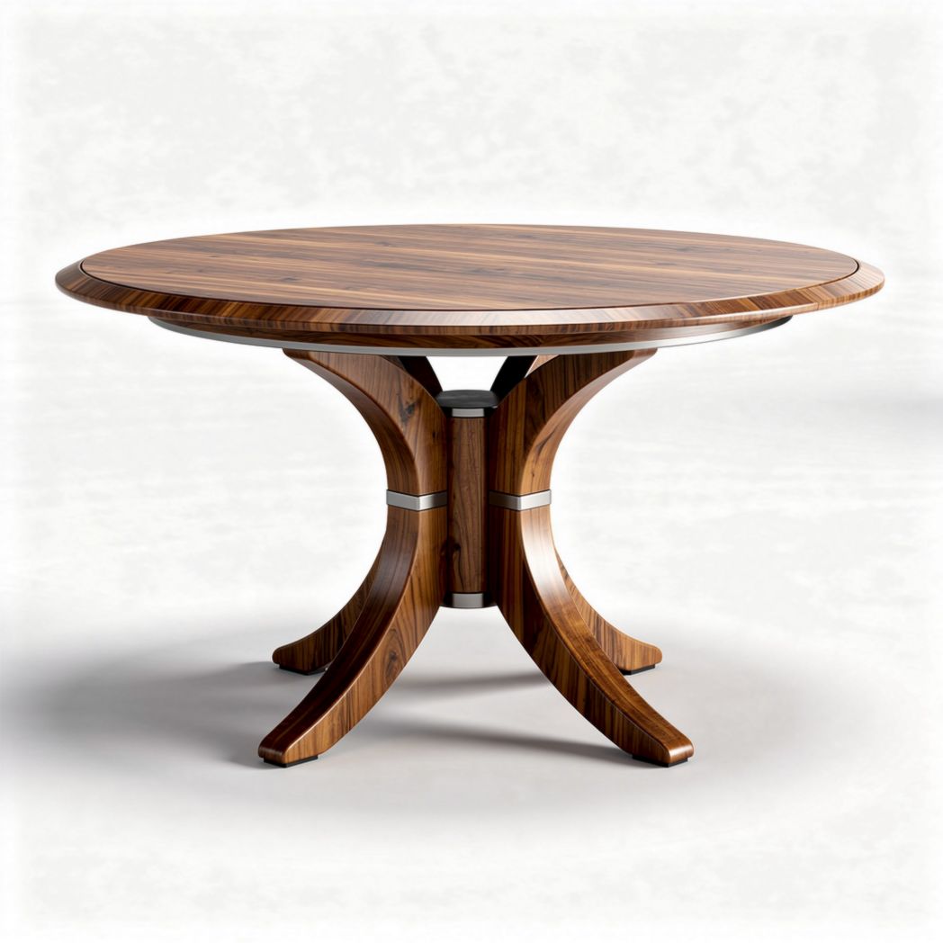 Table ronde en bois massif avec base en acier inoxydable 150 x 150 x 75cm