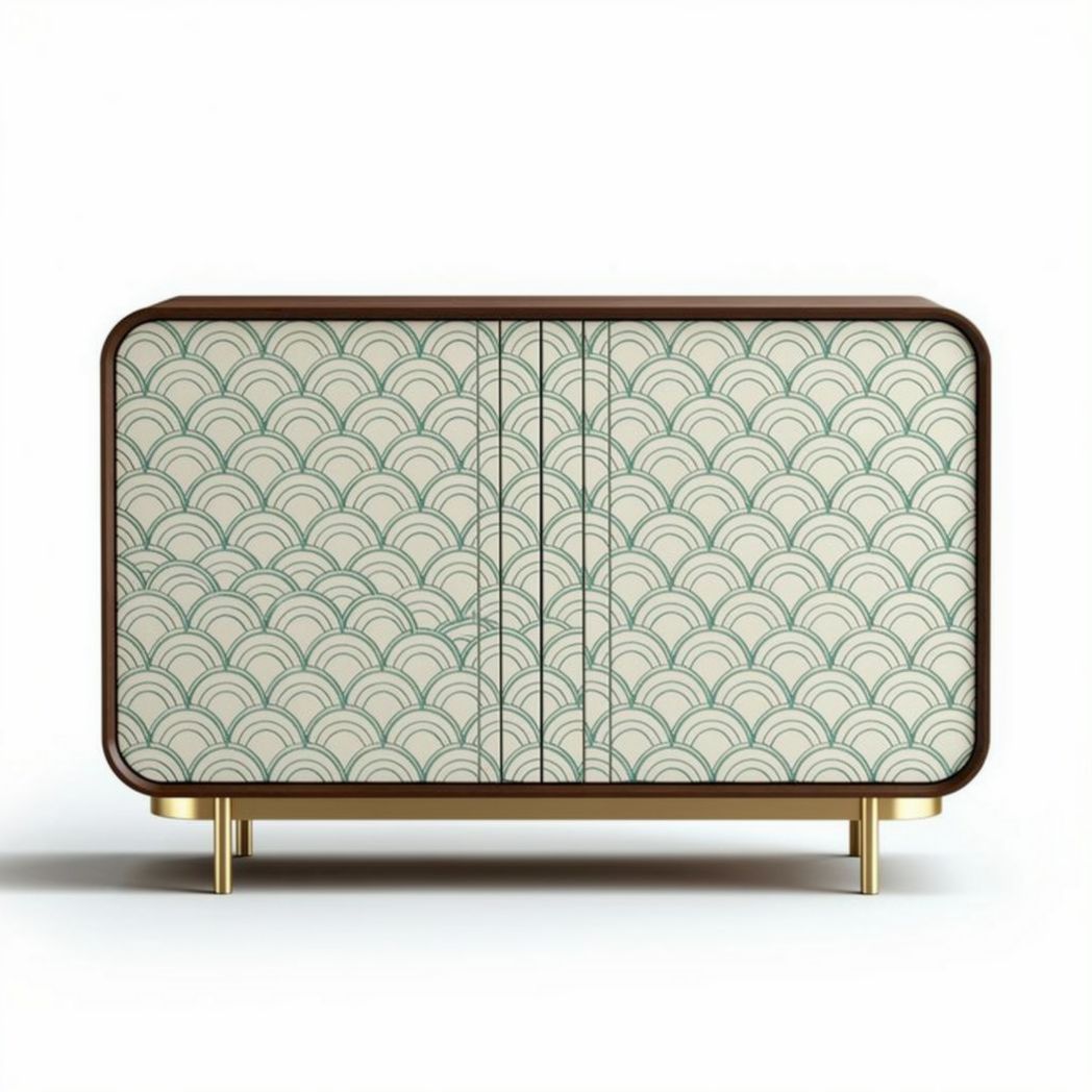 Buffet en bois avec motifs ondulés en bleu et blanc 80 x 40 x 70cm