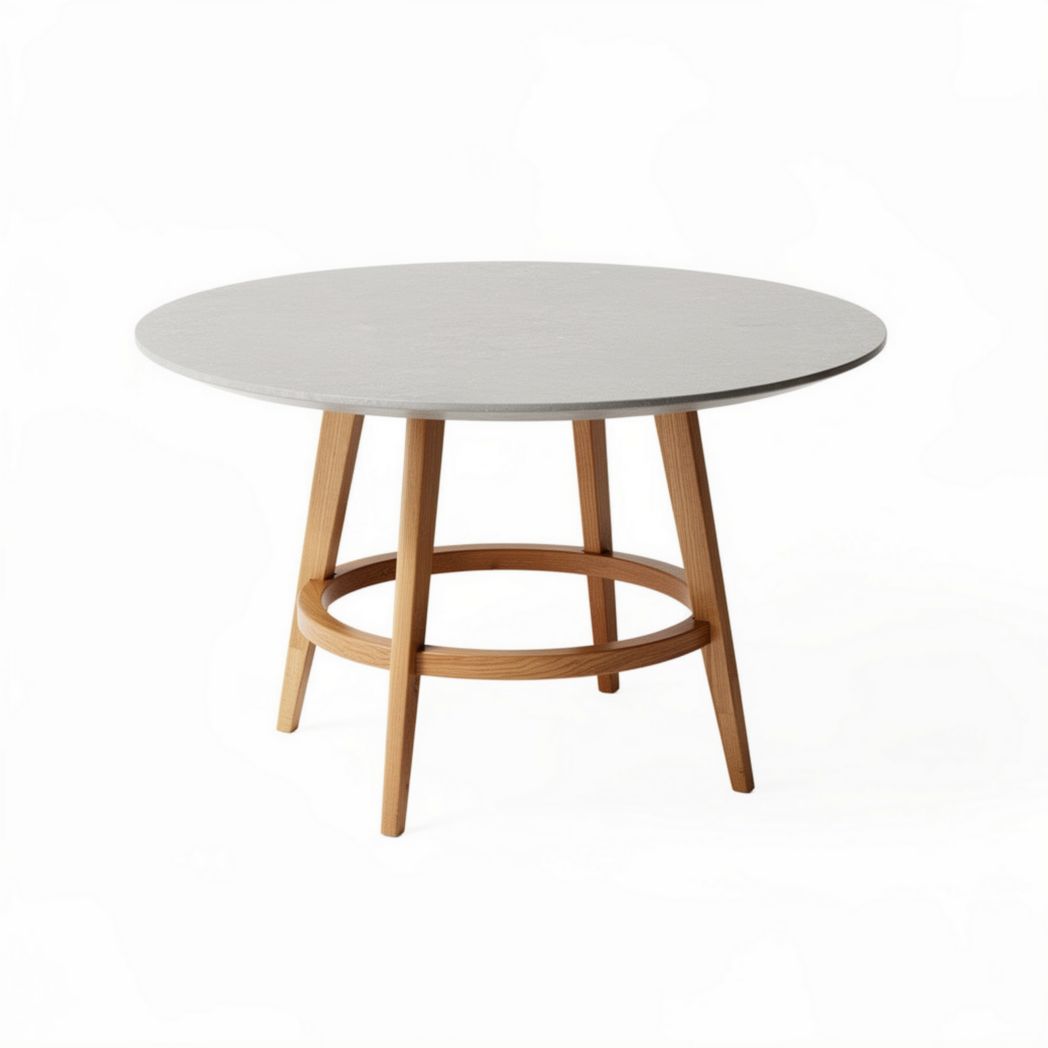 Table ronde en bois de hêtre avec plateau en MDF gris diamètre 80 cm hauteur 75 cm