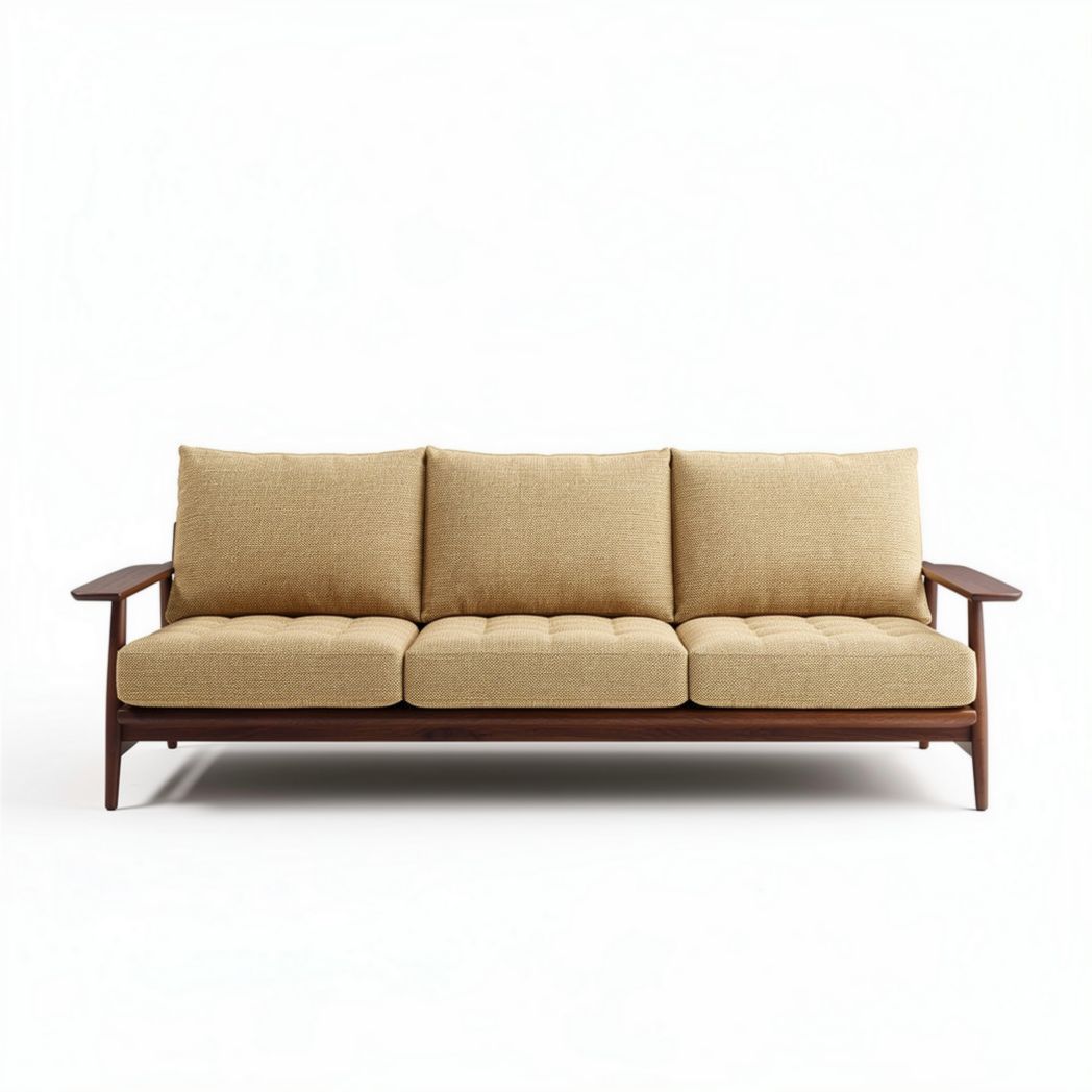 Canapé moderne en tissu beige avec structure en bois 210 x 85 x 85cm