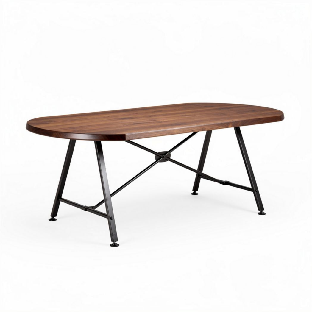 Table de salle à manger ovale en bois de noyer avec pieds en métal 150 x 75 x 75cm