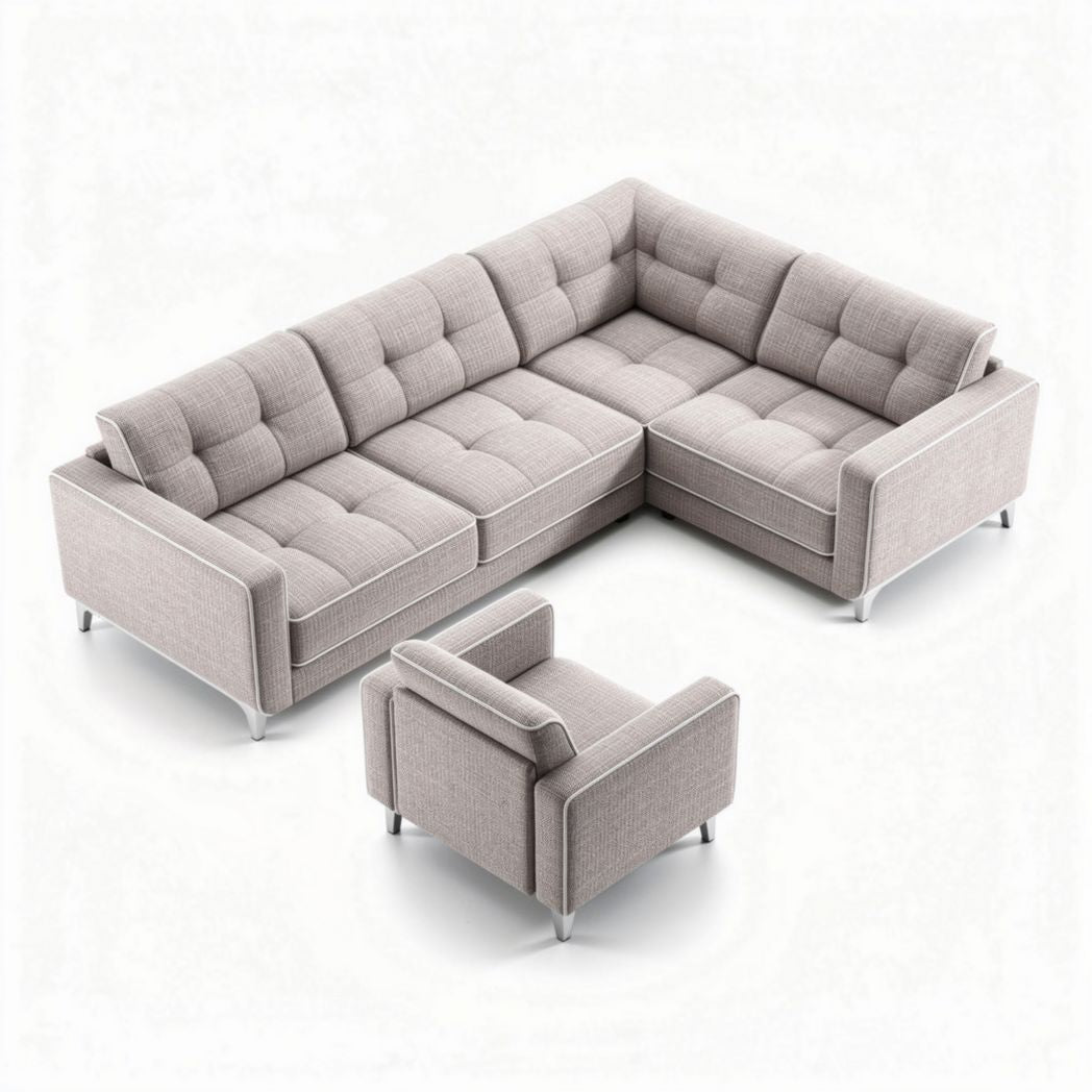 Canapé d'angle en tissu gris clair avec méridienne dimensions 240 x 160 x 80cm