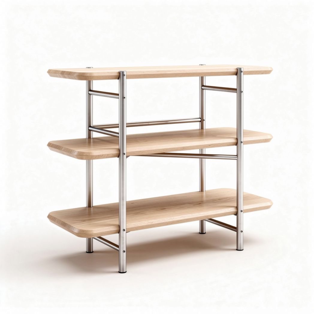 Étagère en bois de hêtre et métal 80 x 30 x 70cm pour rangement moderne