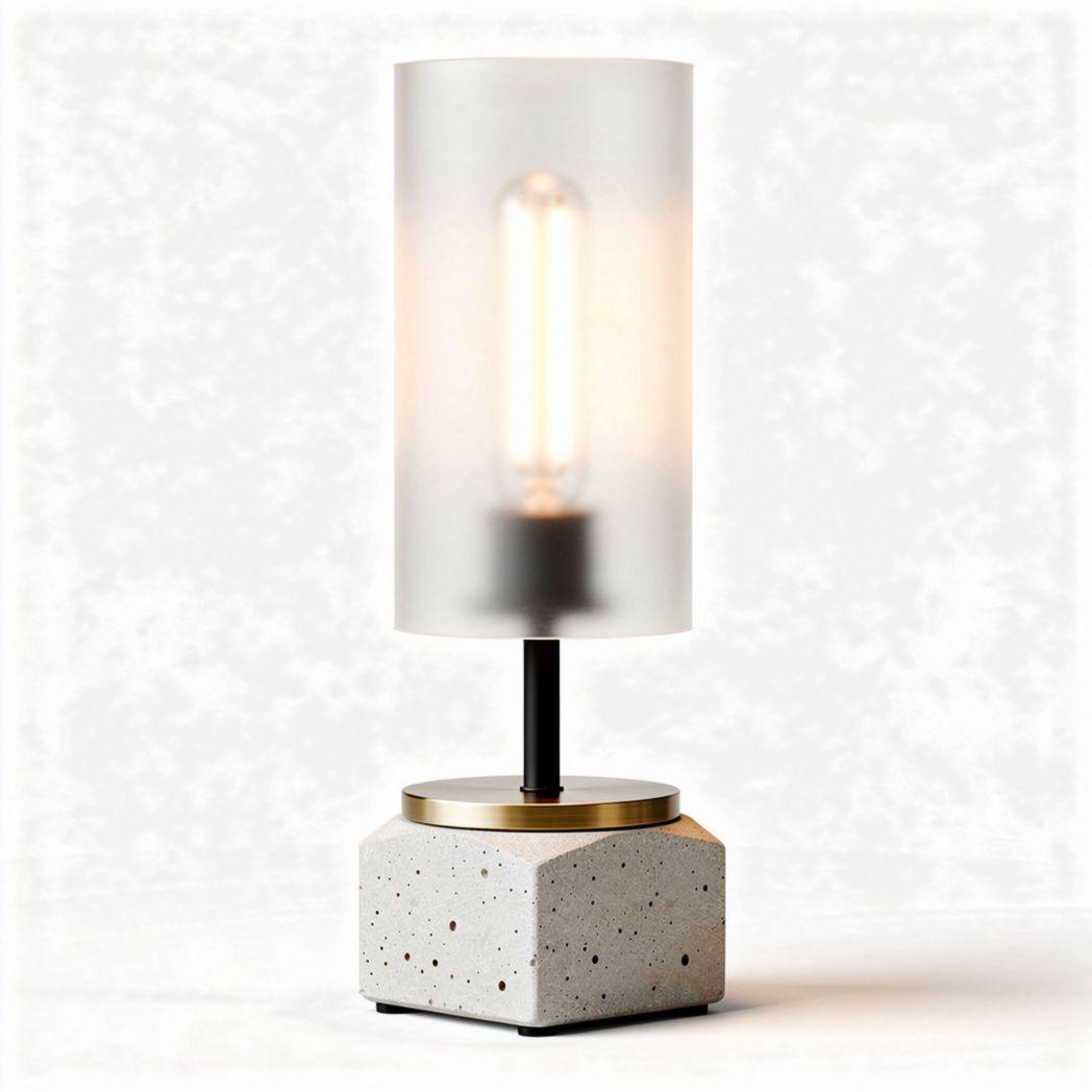 Lampe de table en béton avec abat-jour en verre transparent 10 x 10 x 30cm