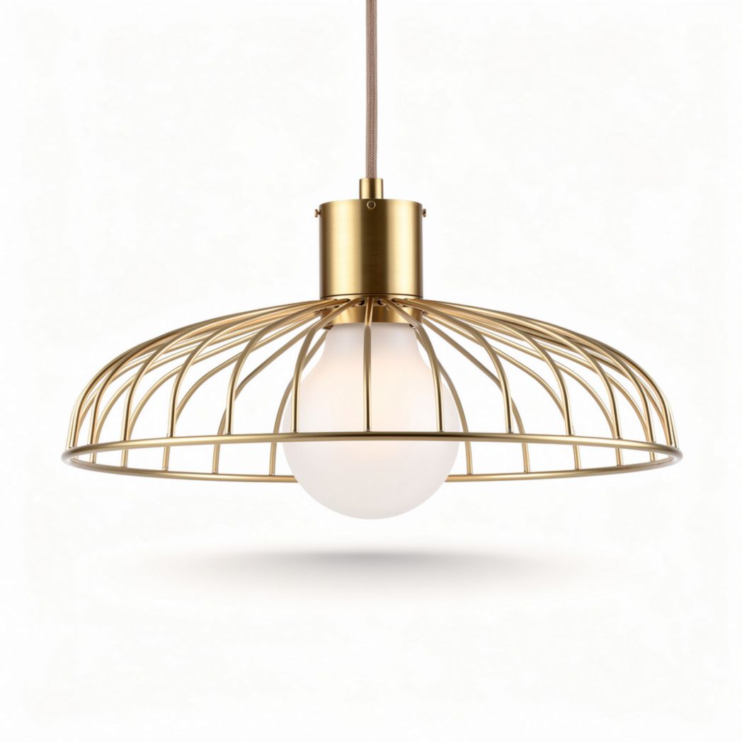 Suspension en métal doré avec abat-jour en verre opale 30 x 30 x 20cm