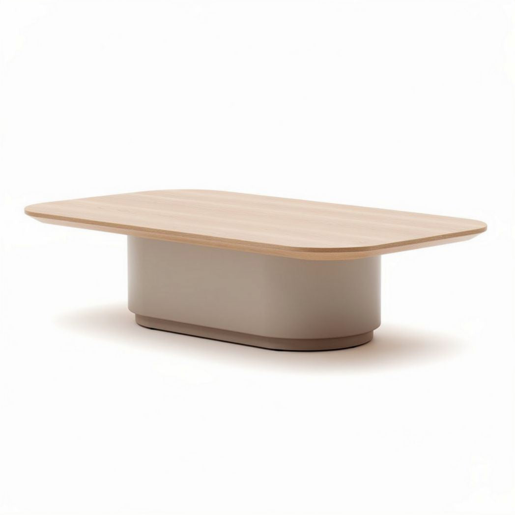 Table basse rectangulaire en bois clair et base en métal avec dimensions 120 x 60 x 40cm