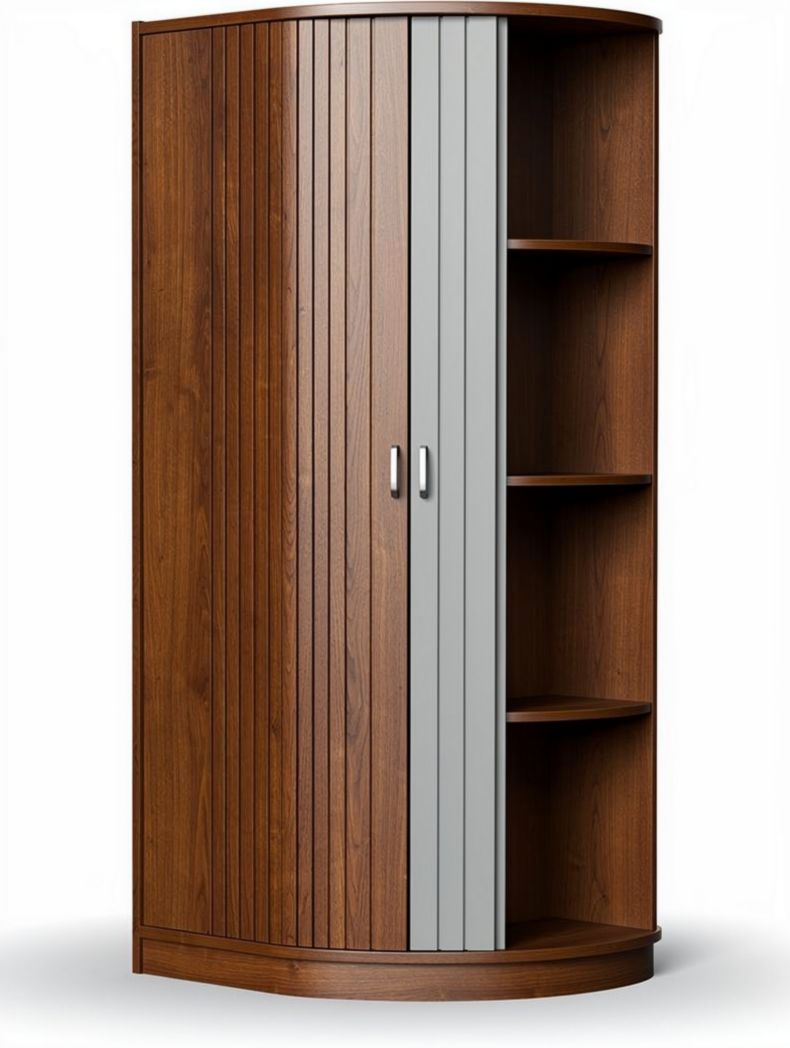 Armoire d'angle en bois brun et gris avec étagères 80 x 40 x 160cm